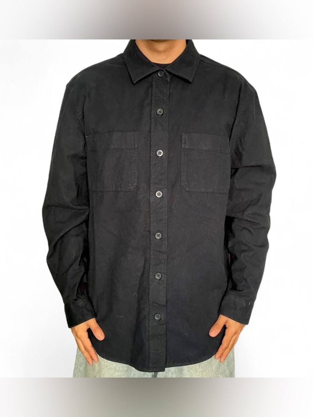Woolrich Navy Blue Green Label Cotton Chamois Shirt Chore Workwear Size Large